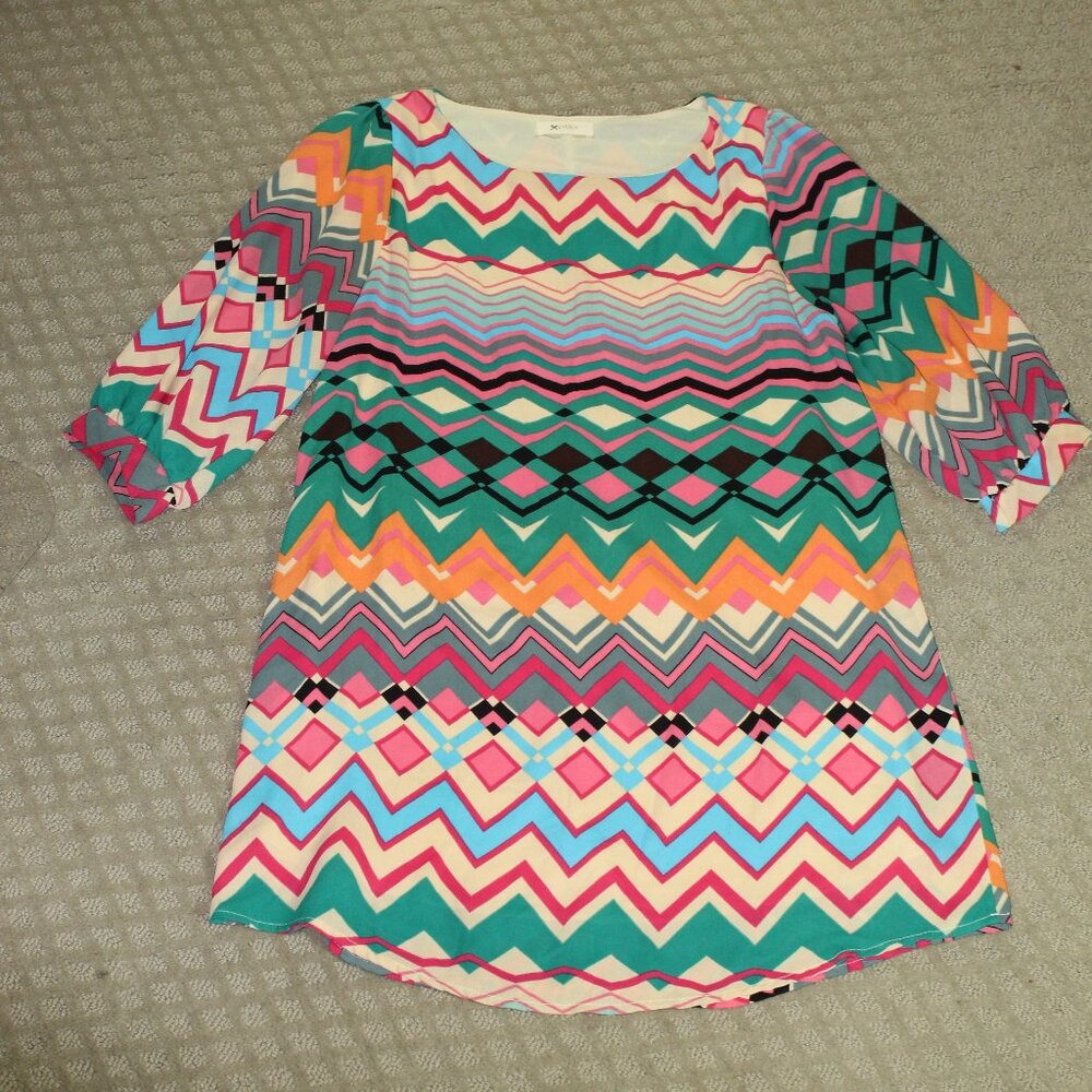 Everly Women's Size S Colorful Chevron Print Fully Lined Tunic Mini Dress